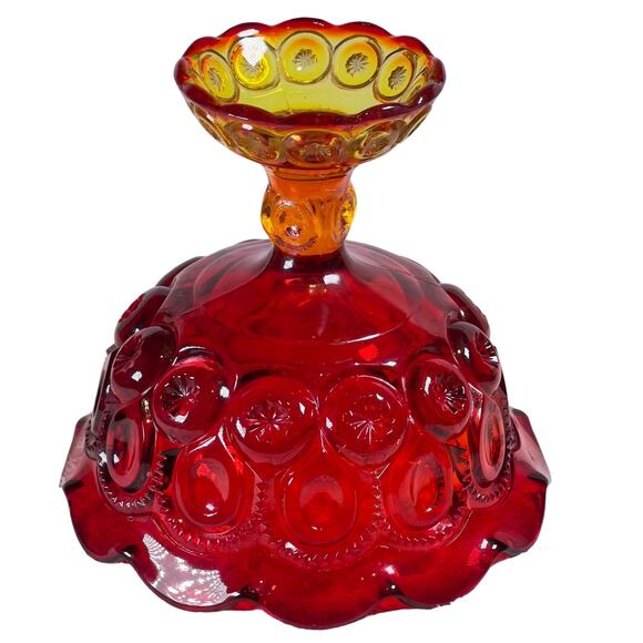 L E Smith Vintage Victorian Amberina Carnival Glass Compote Bowl Amber Red Fruit - Picture 3 of 16